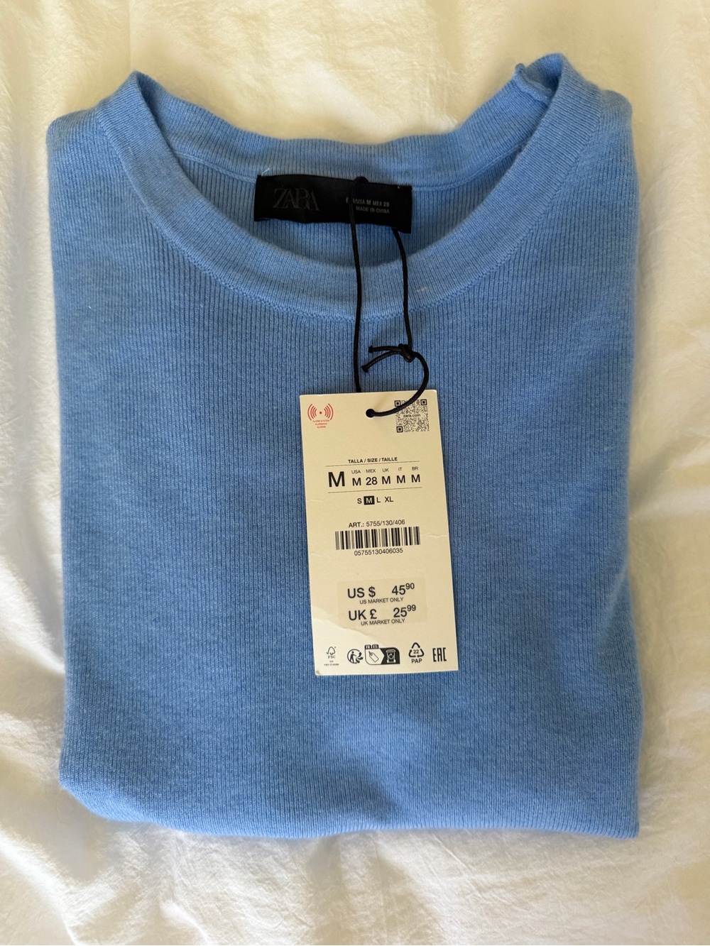 Zara Womens Crewneck Sweater short sleeve in Light Blue